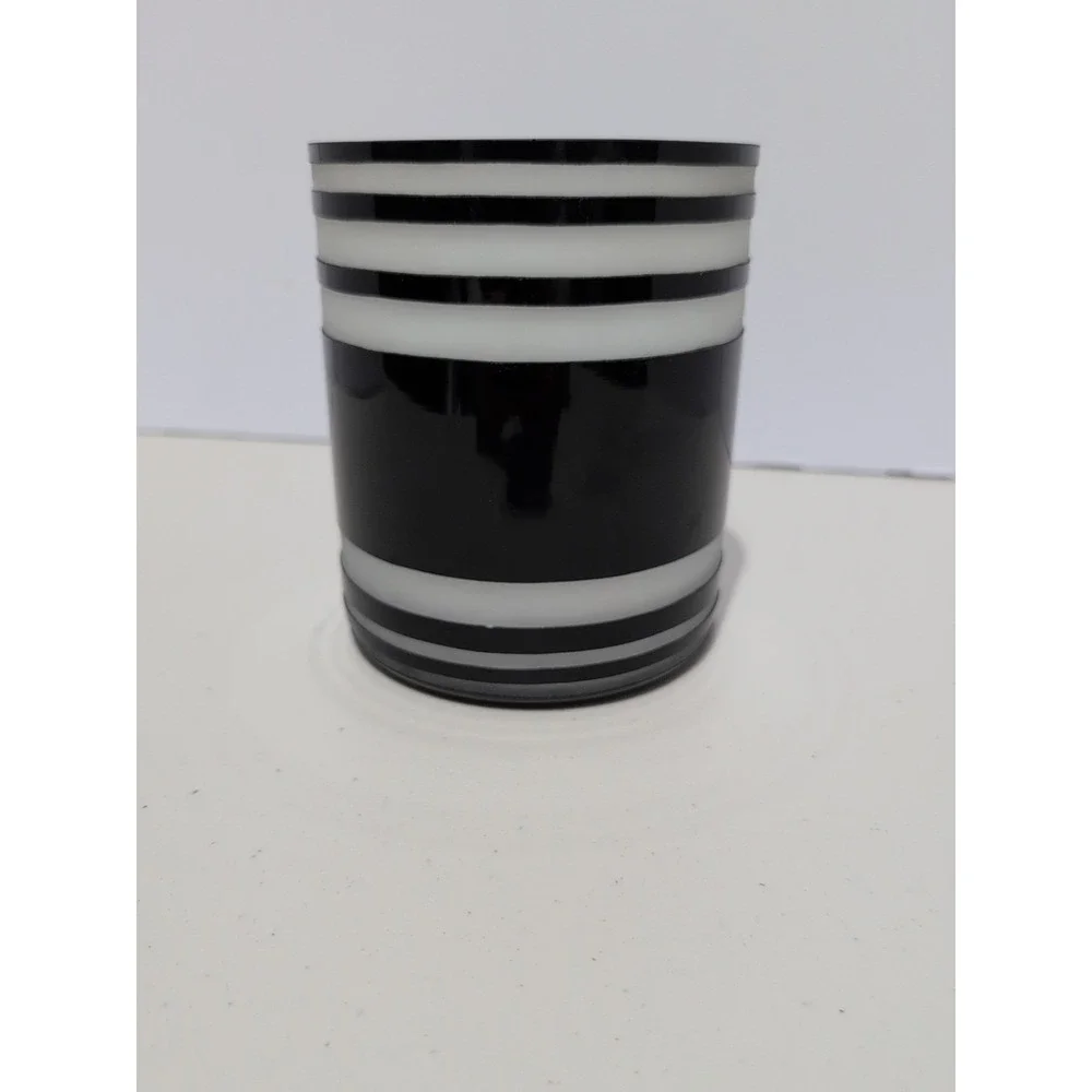 Black Cut To Clear White Cased Art Glass Cylinder 6x5 Inches Vase Vintage Retro